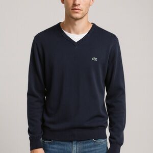 Lacoste Men's Deep Blue V-Neck Sweater Size Small EUC